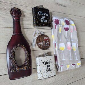 Wine Now Designs Cotton Apron; Pic Frame; 2 6oz Flasks & Trinket Drinks & Dranks